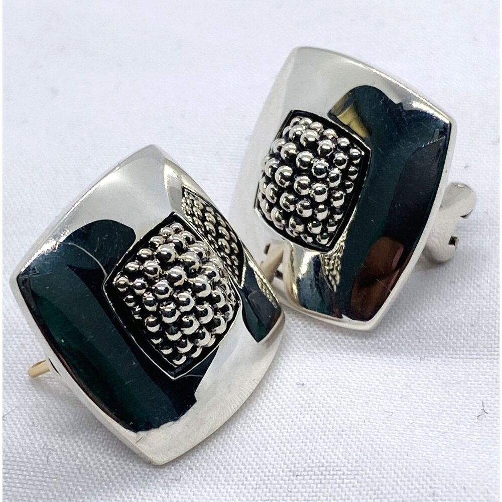 Lagos Caviar Sterling Silver & 14k Gold Post Beaded Square Omega Earrings